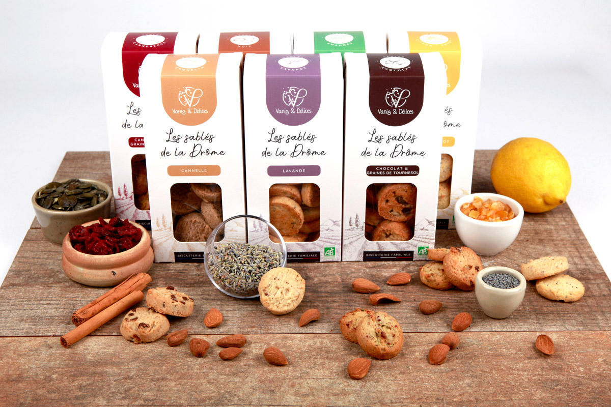 Gamme de biscuits, cookies, crackers et macarons Vanig & Délices